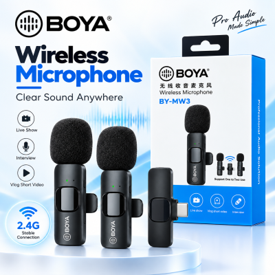 BOYA BY-MW3 Lightning Wireless Lavalier Microphone – Plug & Play Omnidirectional Clip-On Mic with 65ft Range, 8H Battery & Real-Time Sync for iPhone & iPad